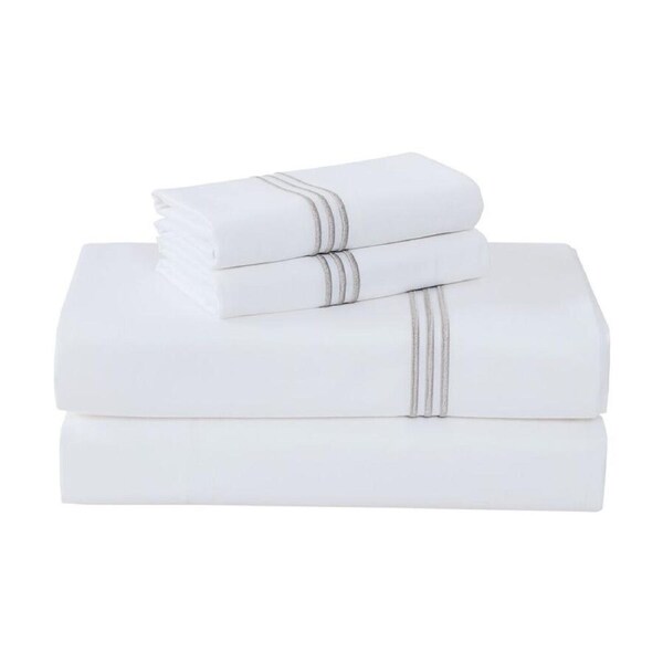 Grosvenor House 500TC Hotel Embroidered Sheet Set Super King White With Taupe