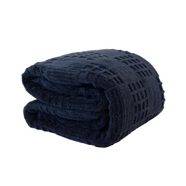 Bambury Lattice Single Sherpa Warm Blanket Soft Bed Throws 180cm Navy