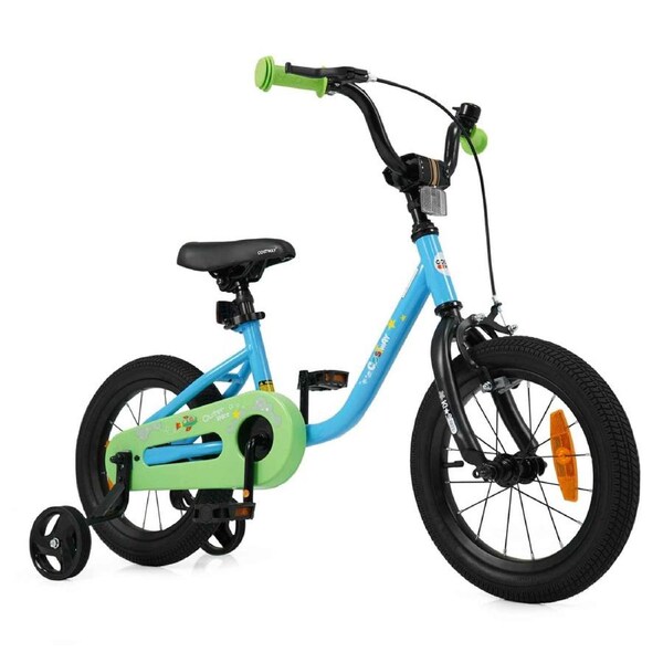 Costway Bike Adjustable Bicycle Removable Training Wheel Bell Handbrake Coaster Brake Reflectors Boy Girl Age 3-5 Blue