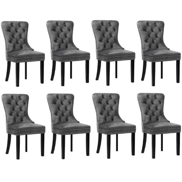 Oikiture 8x Velvet Dining Chairs Upholstered French Provincial Tufted Grey