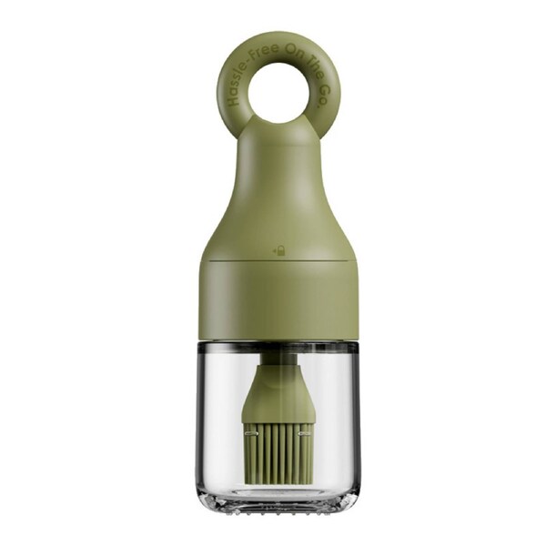2-in-1 Oil Brush Bottle with Silicone Brush Head, Borosilicate Glass Oil Dispenser for BBQ,Grilling,Cooking-150ml green