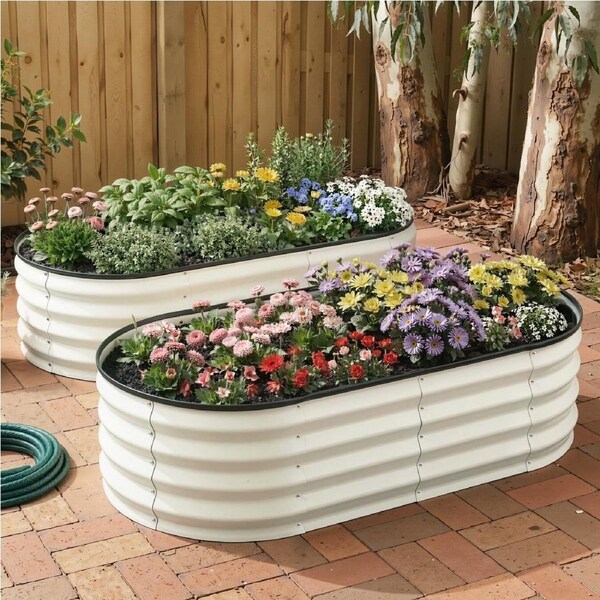 Green Fingers Raised Garden Bed 2 Pack Galvanised Planter Box Rust Resistant 120x60x30cm White