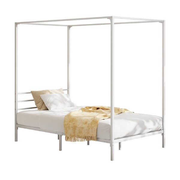 Oikiture Metal Canopy Bed Frame Queen Double Single Beds Platform White Single