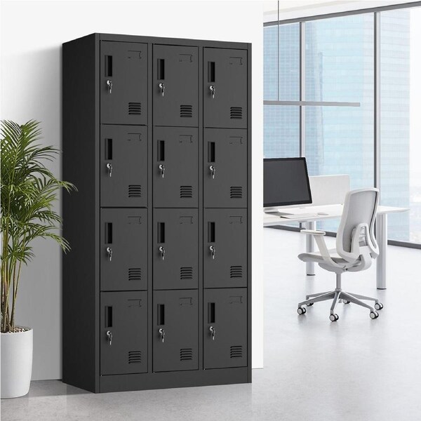 Oikiture 12 Doors Locker Cabinet Steel Storage Cupboard Office School Gym Black