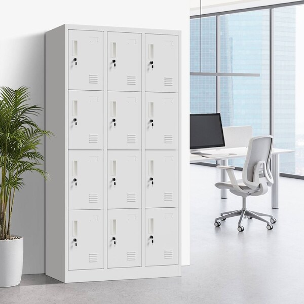 Oikiture 12 Doors Locker Cabinet Steel Storage Cupboard Office School Gym White