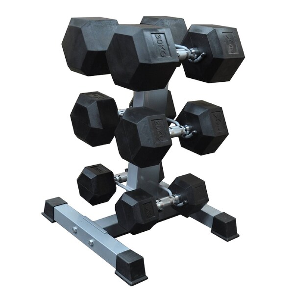 10-20-30kg Total 120kg Hex Rubber Dumbell Weight Set with Dumbbell Rack