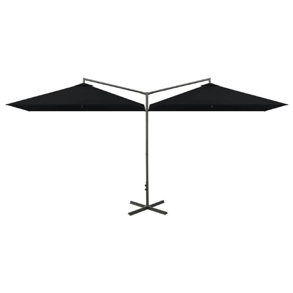 Double Garden Parasol with Steel Pole Black 600x300 cm vidaXL