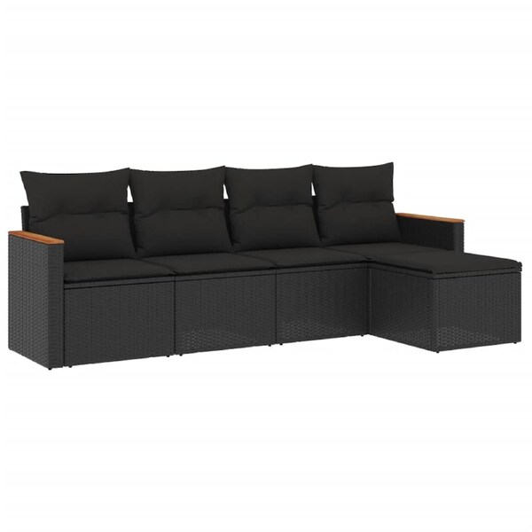 5 Piece Garden Sofa Set with Cushions Black Poly Rattan vidaXL