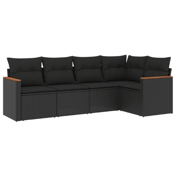 5 Piece Garden Sofa Set with Cushions Black Poly Rattan vidaXL