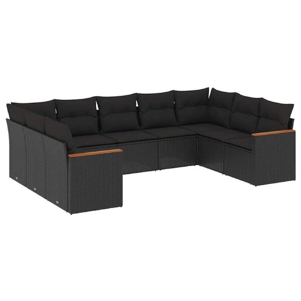 9 Piece Garden Sofa Set with Cushions Black Poly Rattan vidaXL
