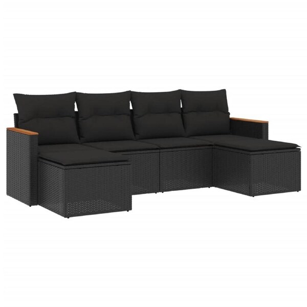 6 Piece Garden Sofa Set with Cushions Black Poly Rattan vidaXL
