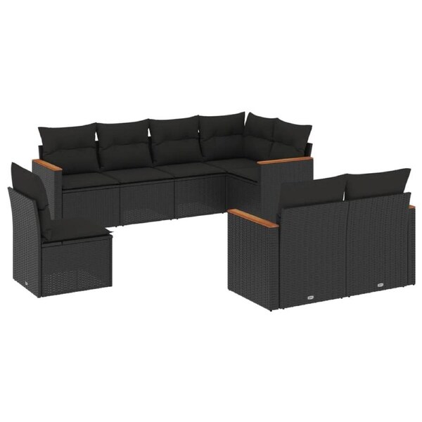 8 Piece Garden Sofa Set with Cushions Black Poly Rattan vidaXL