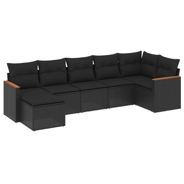 7 Piece Garden Sofa Set with Cushions Black Poly Rattan vidaXL