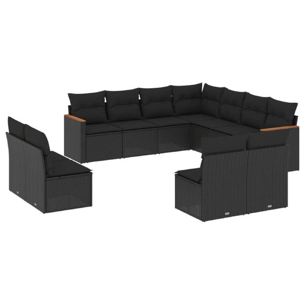 11 Piece Garden Sofa Set with Cushions Black Poly Rattan vidaXL