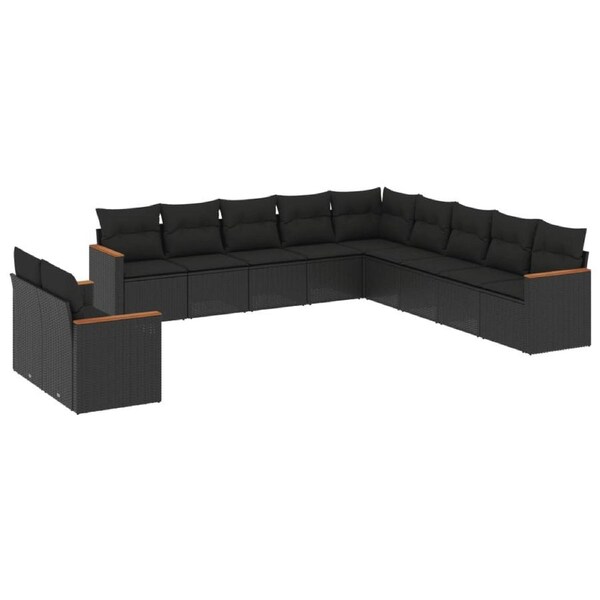 11 Piece Garden Sofa Set with Cushions Black Poly Rattan vidaXL
