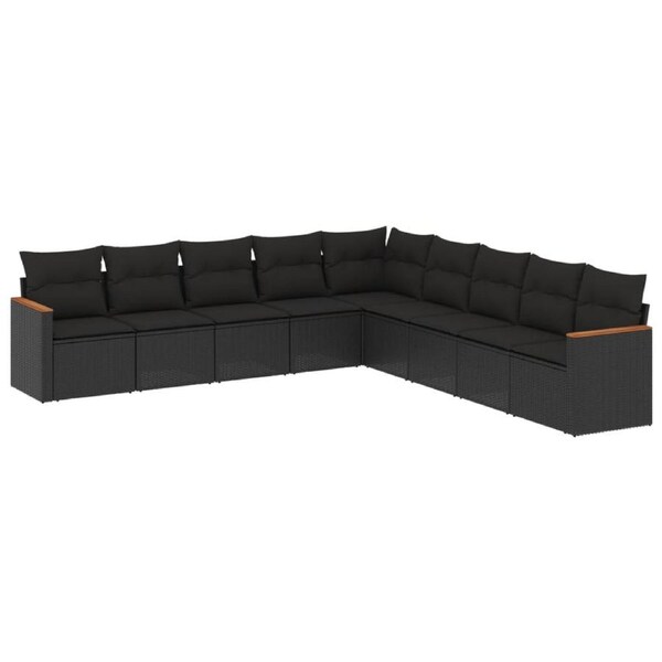 9 Piece Garden Sofa Set with Cushions Black Poly Rattan vidaXL
