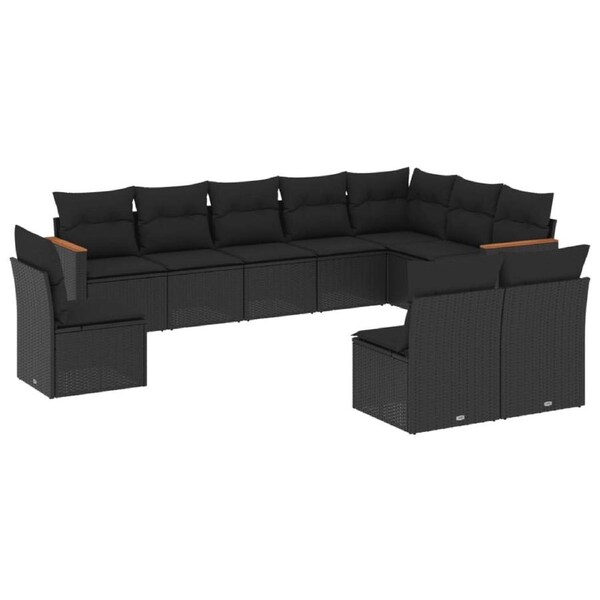 10 Piece Garden Sofa Set with Cushions Black Poly Rattan vidaXL