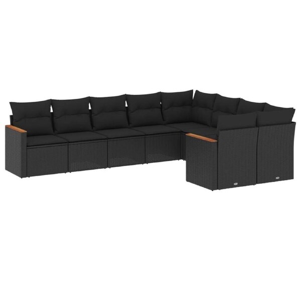 9 Piece Garden Sofa Set with Cushions Black Poly Rattan vidaXL
