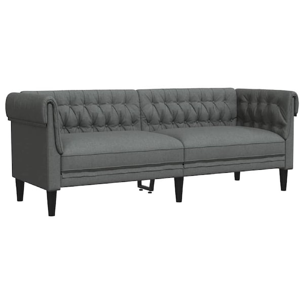 Chesterfield Sofa 3-Seater Dark Grey Fabric vidaXL