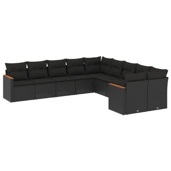 10 Piece Garden Sofa Set with Cushions Black Poly Rattan vidaXL