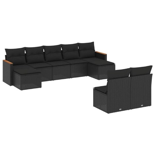 9 Piece Garden Sofa Set with Cushions Black Poly Rattan vidaXL