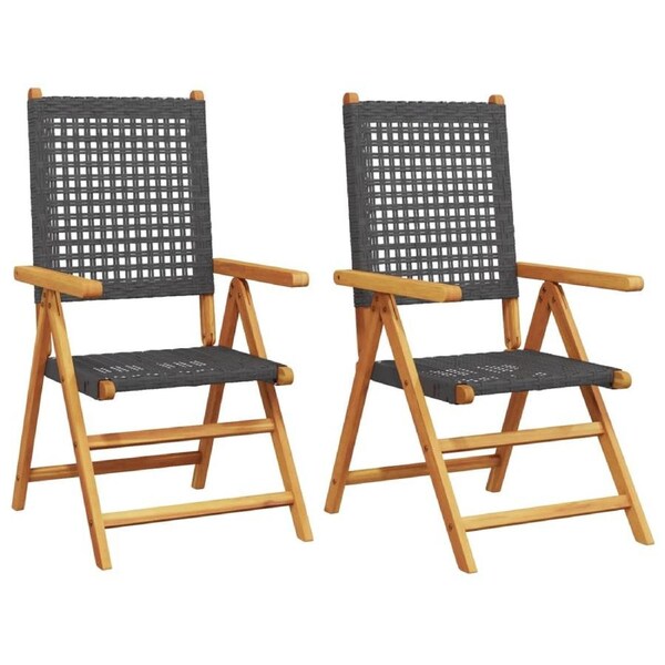 Garden Chairs 2 pcs Black Solid Wood Acacia and Poly Rattan vidaXL