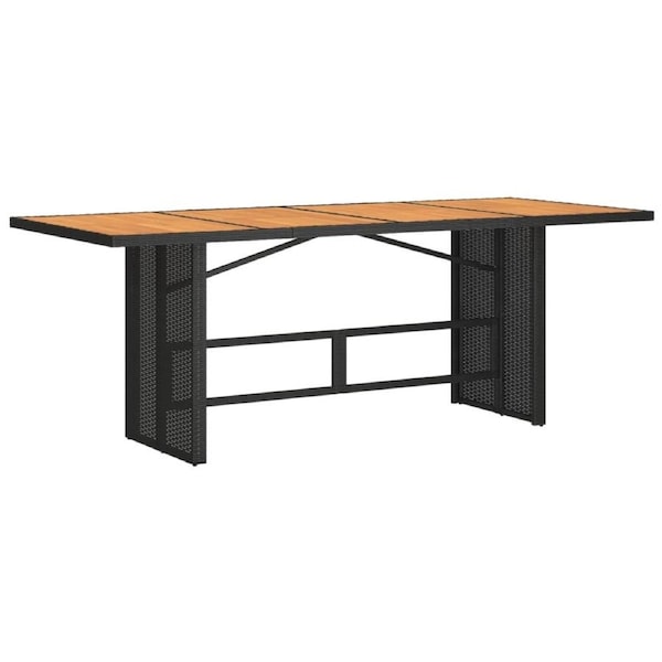 Garden Table with Acacia Wood Top Black 190x80x75 cm Poly Rattan vidaXL