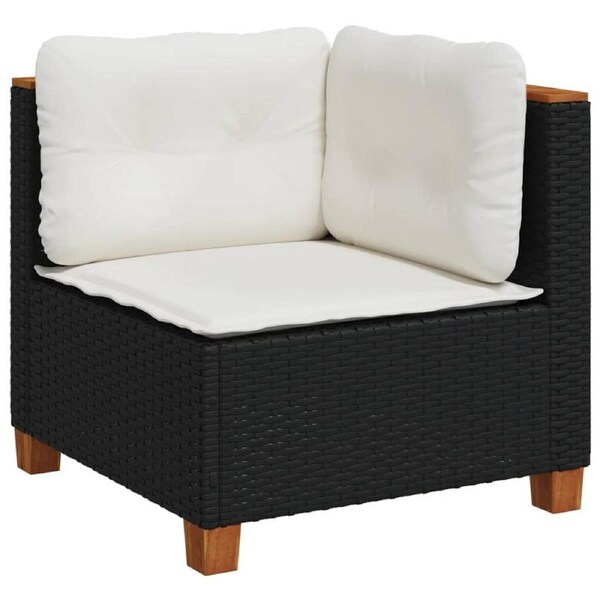 Garden Sofa Corner with Cushions Black Poly Rattan vidaXL