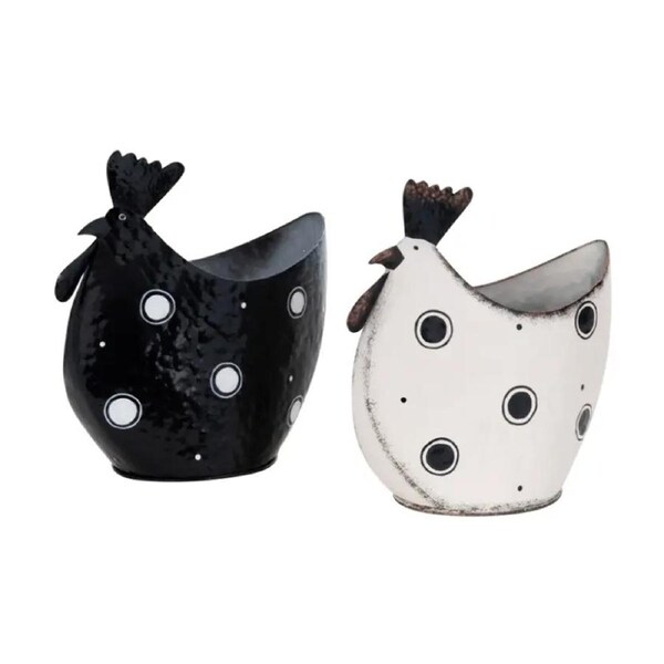 2pc Decorative Ceramic Indoor Pots Chicken Planters Set Black/White