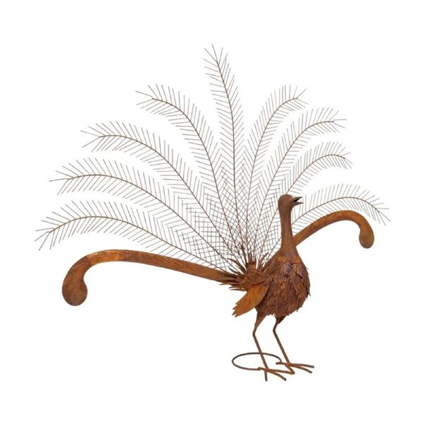 Rusted Metal Finish Decorative Garden Display Lyrebird Ornament Brown