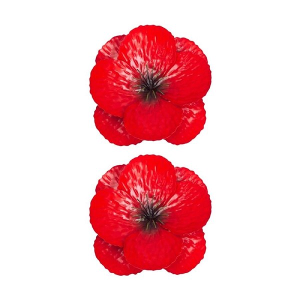 2PK Small Decorative Garden Wall Poppy Flower Ornament W/ Hook Red