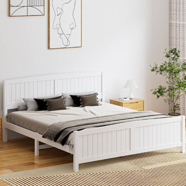 Oikiture Bed Frame Queen Double King Single Wooden Base Timber Platform White King