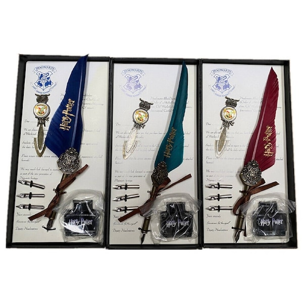 Harry Potter Vintage Dip Pen Writing Set - Navy Blue Feather & Ink Quill