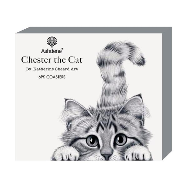 6pc Ashdene Chester The Cat Coaster Serveware Set Animal Art Design