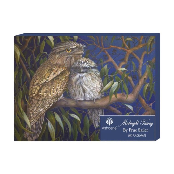 6pc Ashdene Midnight Tawny Placemat Set Frogmouth Bird Kitchen Animal Art