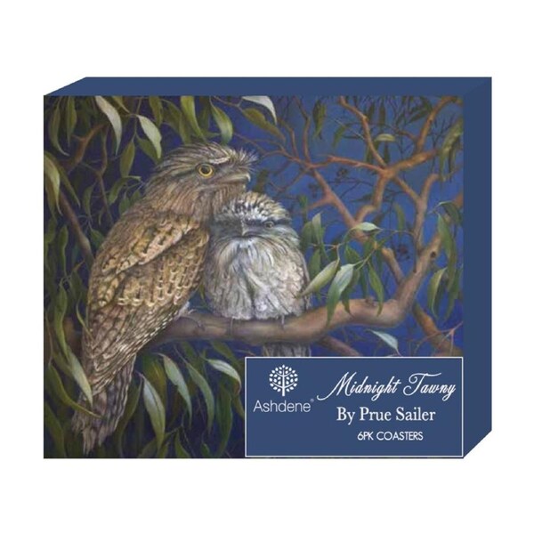 6pc Ashdene Midnight Tawny Coaster Serveware Set Frogmouth Bird Animal Art