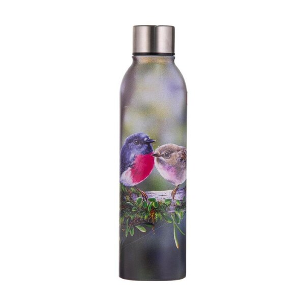 Ashdene Aus Small Birds Stainless Steel Insulated Drink Bottle Pink Robin