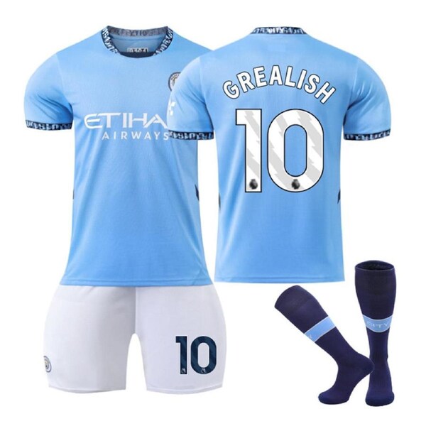 Nevenka GREALISH #10 Manchester City Club Home Jersey Soccer Jersey Kit Football T-shirt Set for Adult Kids 2XL