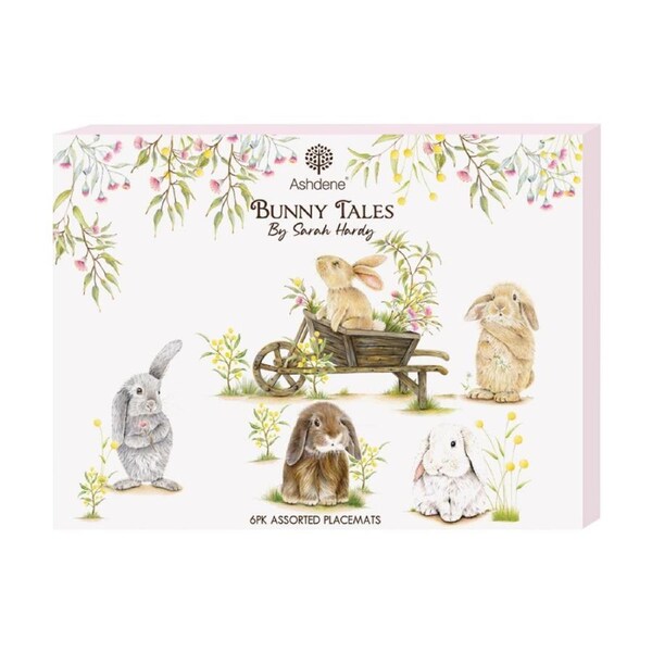 6pc Ashdene Bunny Tales Placemat Set W/ & Pastels Kitchen Linen Floral