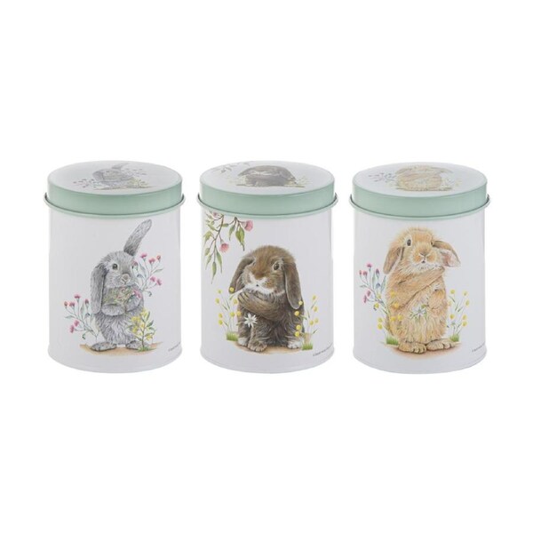 3pc Ashdene Bunny Tales Storage Canister Set W/ Pastel Lid Assorted Green