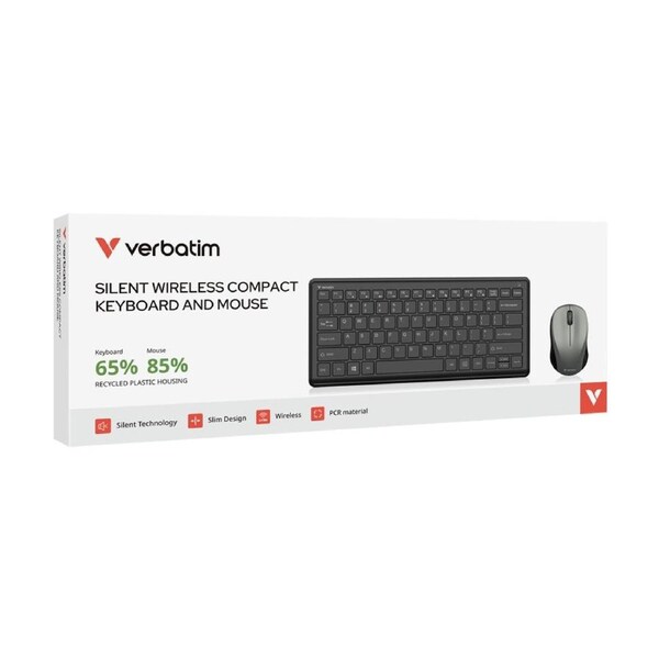 Verbatim Compact Silent Wireless Keyboard and Mouse Combo PCR PC Black