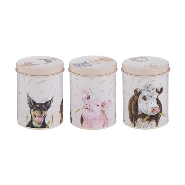 3pc Ashdene Farmyard Faces Storage Canister Set W/ Lids Assorted Animal Art