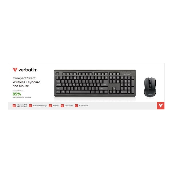 Verbatim Compact Silent Wireless Keyboard and Mouse Combo PCR PC Black