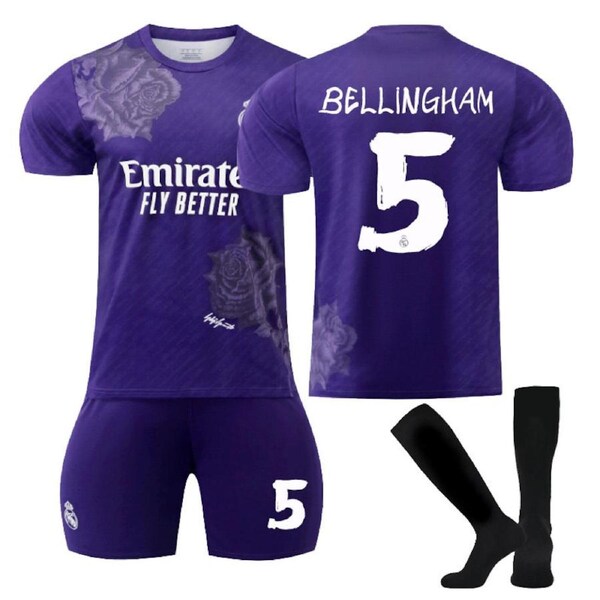 Nevenka BELLINGHAM #5 Real Madrid CF Y3 Purple Soccer Jersey Kit Football T-shirt Set for Adult Kids L