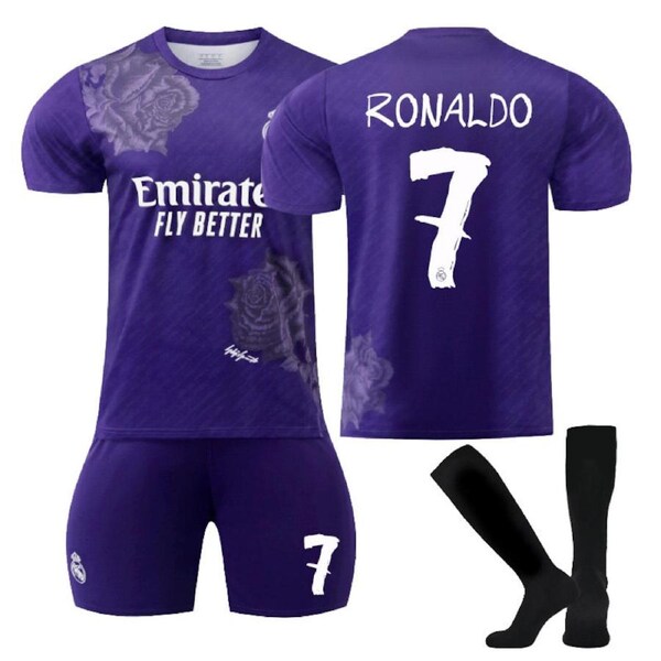 Nevenka RONALDO #7 Real Madrid CF Y3 Purple Soccer Jersey Kit Football T-shirt Set for Adult Kids S