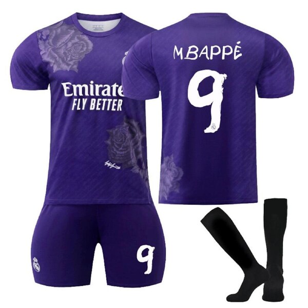 Nevenka MBAPPE #9 Real Madrid CF Y3 Purple Soccer Jersey Kit Football T-shirt Set for Adult Kids M