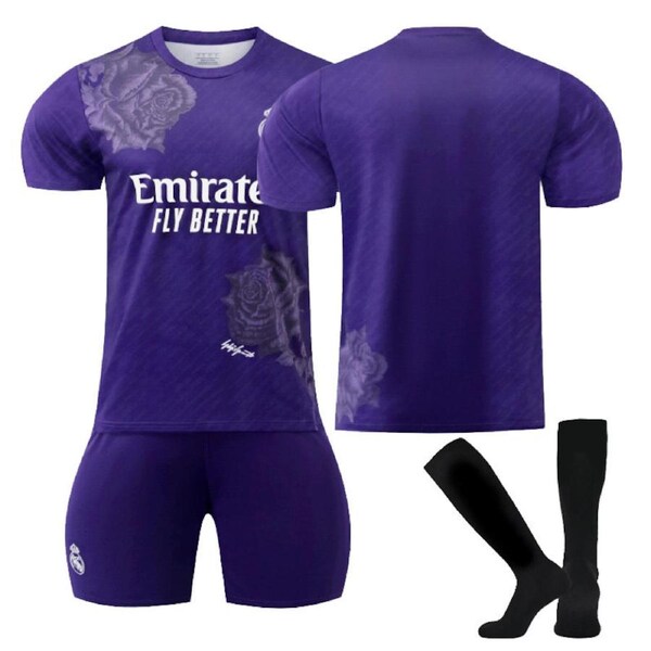 Nevenka Real Madrid CF Y3 Purple Soccer Jersey Kit Football T-shirt Set for Adult Kids XL