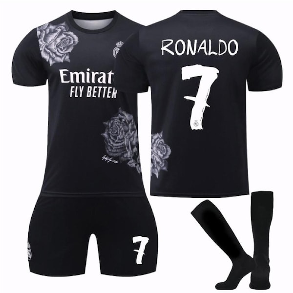 Nevenka RONALDO #7 Real Madrid CF Y3 Black Soccer Jersey Kit Football T-shirt Set for Adult Kids 26