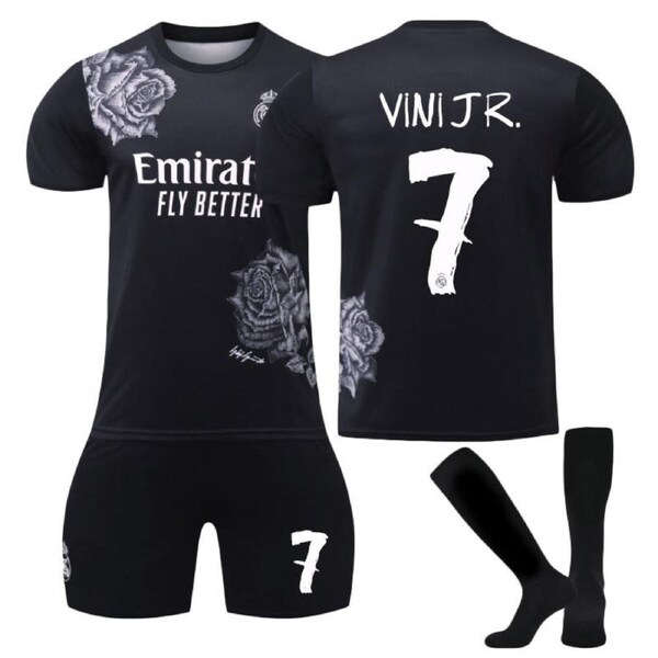Nevenka VINI JR. #7 Real Madrid CF Y3 Black Soccer Jersey Kit Football T-shirt Set for Adult Kids S