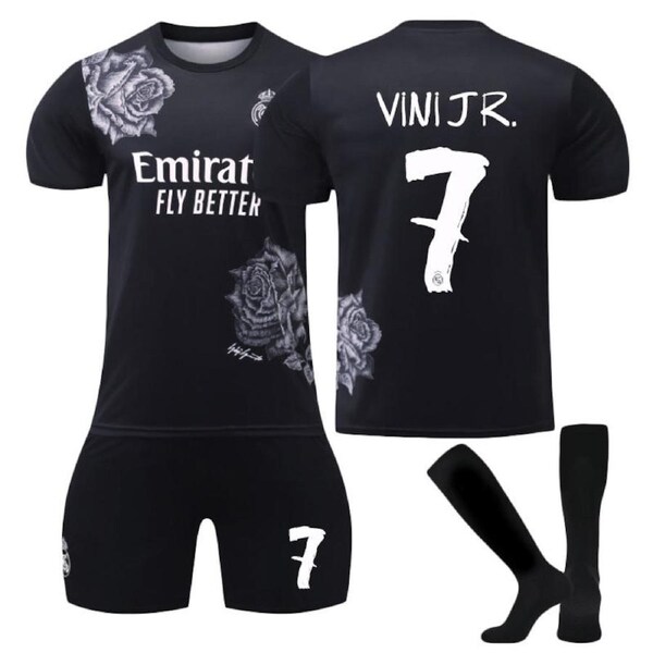 Nevenka VINI JR. #7 Real Madrid CF Y3 Black Soccer Jersey Kit Football T-shirt Set for Adult Kids 2XL